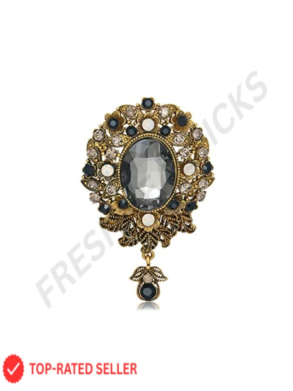 Teardrop Crystal Rhinestone Brooch Pin Elegant Flower Badge Lapel Scarf Clip
